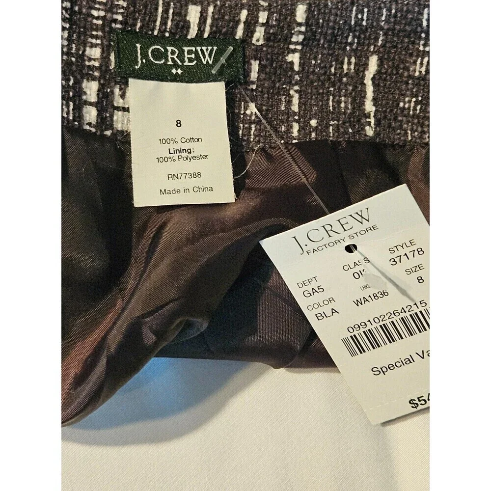 J. Crew Black And White Tweed Style Skirt Size 8‎ NWT